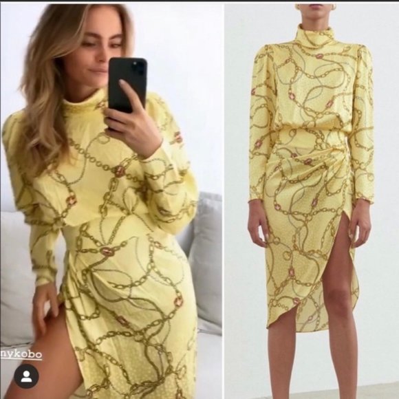 *SOLD* Ronny Kobo Kaira Silk Chain Link Printed Satin Dress NWT - Picture 5 of 15